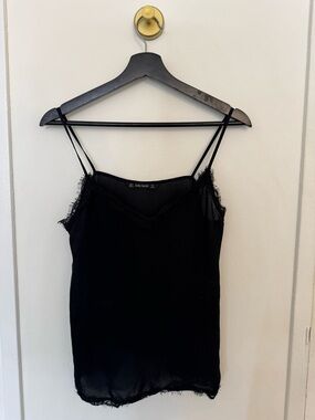 Zara Black Lace-Edge Spaghetti Strap Cami